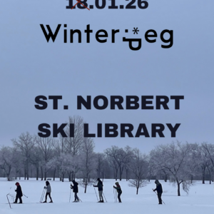 poster showing silhouettes of skiiers and an old date crossed out in red to now be January 25th